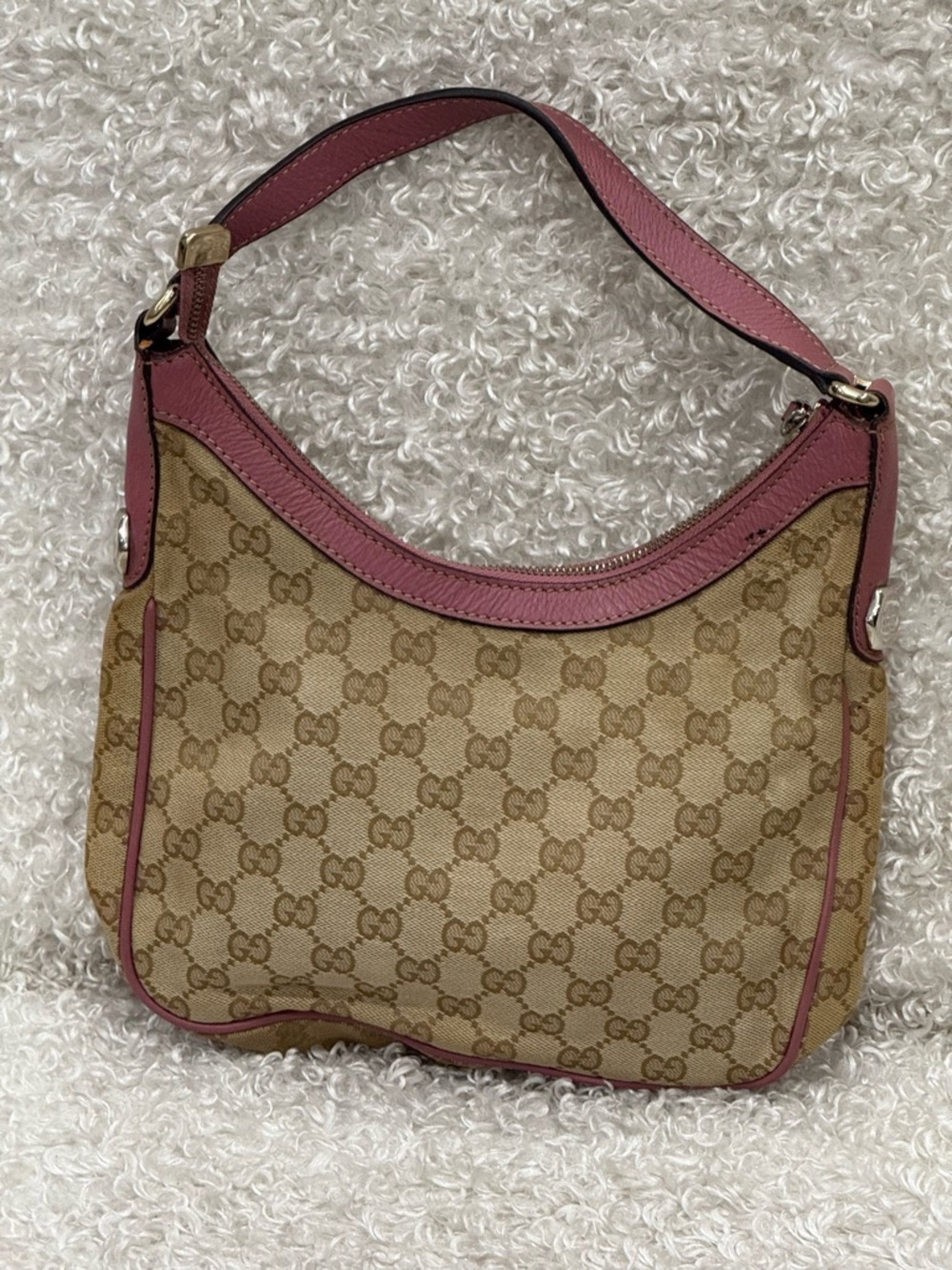 Gucci Beige/Pink GG Canvas and Leather Hobo - Picture 2 of 16
